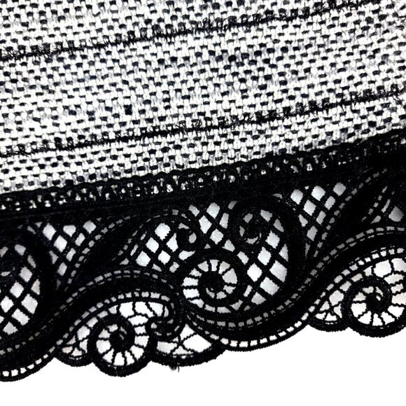 Chico's EUC Women's 0 Black White Laced Fringe Cardigan Cotton Blend Tweed - Picture 7 of 11